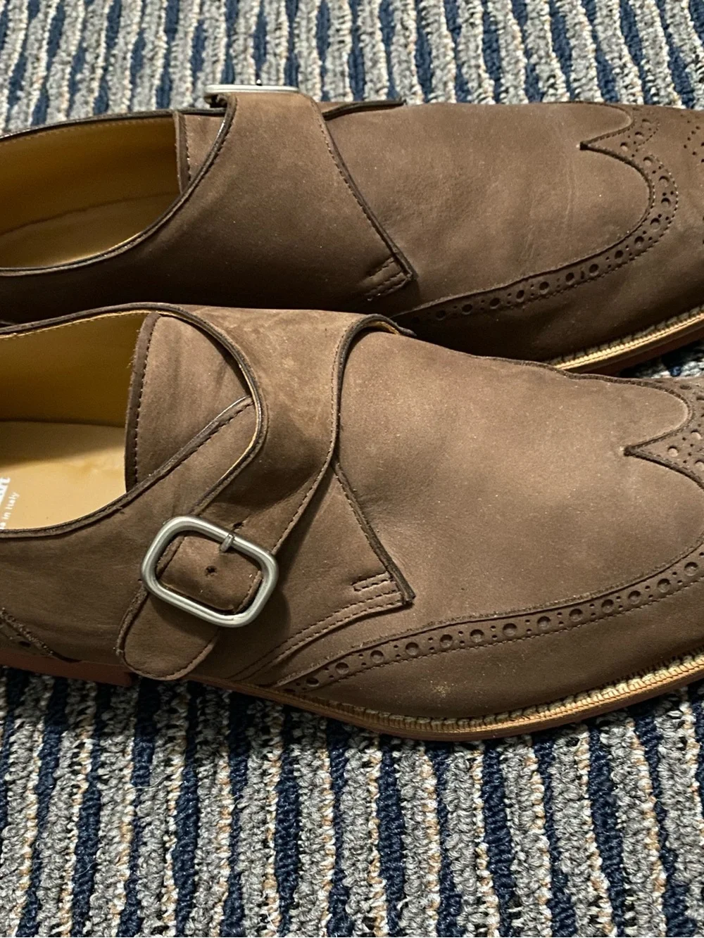 Paul Stuart Suede Brogue Wingtip Monk Strap Loafers. Made in Italy. Size13